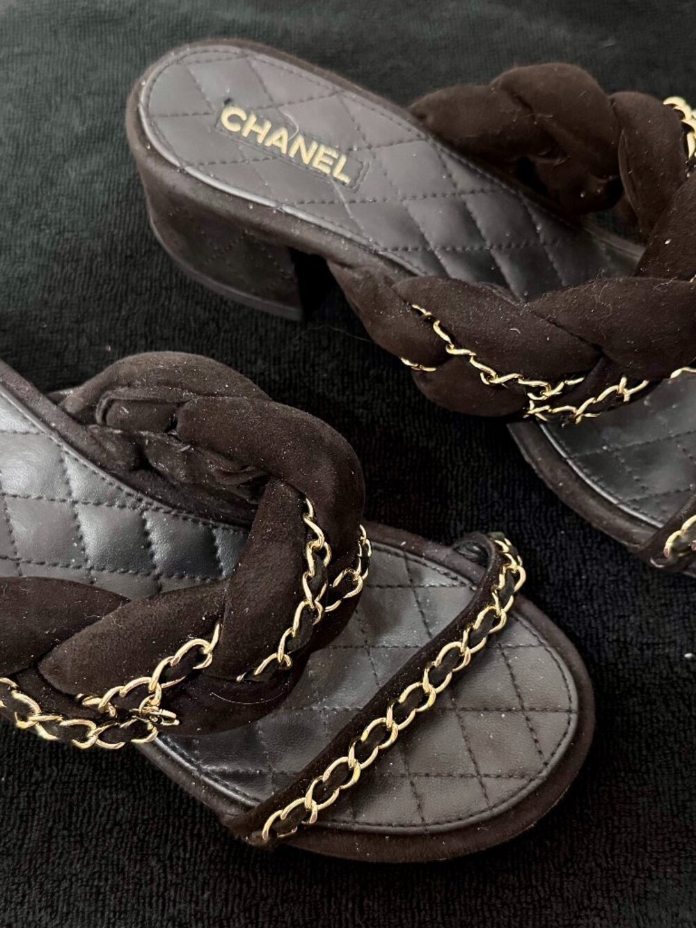 CHANEL Leather and Suede Sandals with Gold Hardware INCREDIBLE Condition!